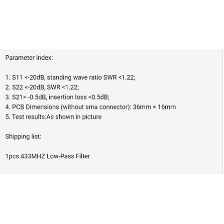 1PCS 433MHZ Low-Pass Filter LPF RF HF Radio Lowpass 7th-order Elliptic Function 1PCS 433MHZ Low-Pass Filter LPF RF HF Radio Lowpass 7th-order Elliptic Function